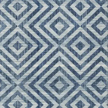 10' X 14' Navy Blue And Ivory Geometric Washable Indoor Outdoor Area Rug