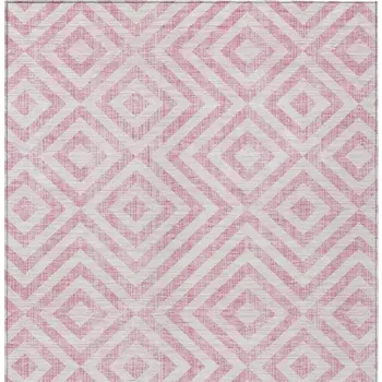 5' X 8' Pink And Ivory Geometric Washable Indoor Outdoor Area Rug