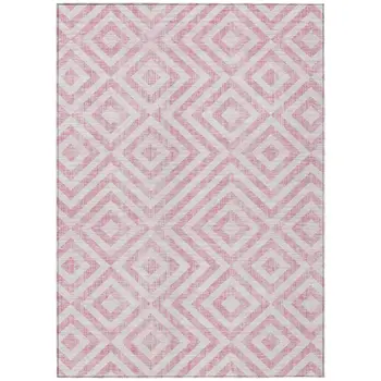5' X 8' Pink And Ivory Geometric Washable Indoor Outdoor Area Rug