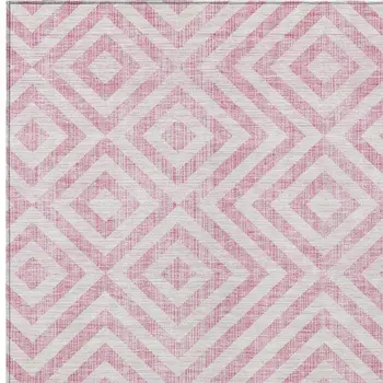5' X 8' Pink And Ivory Geometric Washable Indoor Outdoor Area Rug