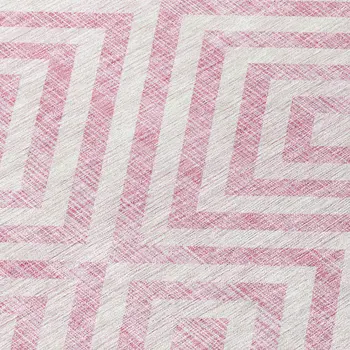5' X 8' Pink And Ivory Geometric Washable Indoor Outdoor Area Rug