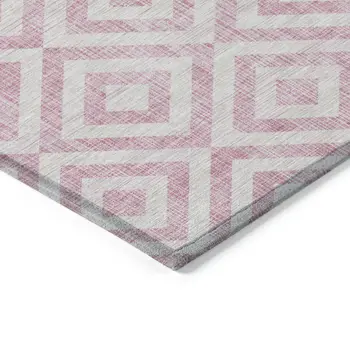 8' X 10' Pink And Ivory Geometric Washable Indoor Outdoor Area Rug