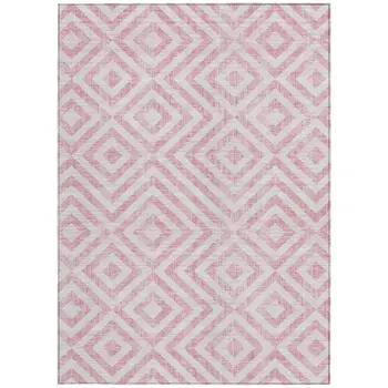 9' X 12' Pink And Ivory Geometric Washable Indoor Outdoor Area Rug