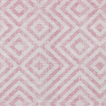 9' X 12' Pink And Ivory Geometric Washable Indoor Outdoor Area Rug