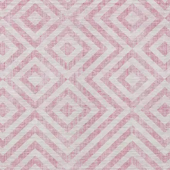 10' X 14' Pink And Ivory Geometric Washable Indoor Outdoor Area Rug