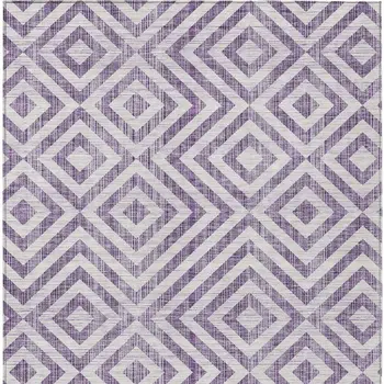 3' X 5' Purple And Ivory Geometric Washable Indoor Outdoor Area Rug