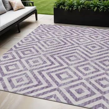 5' X 8' Purple And Ivory Geometric Washable Indoor Outdoor Area Rug