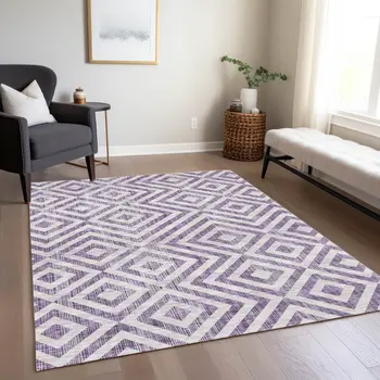 8' X 10' Purple And Ivory Geometric Washable Indoor Outdoor Area Rug