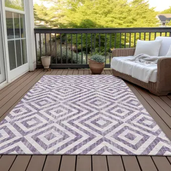 9' X 12' Purple And Ivory Geometric Washable Indoor Outdoor Area Rug