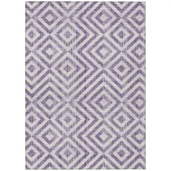 9' X 12' Purple And Ivory Geometric Washable Indoor Outdoor Area Rug