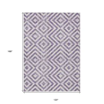 10' X 14' Purple And Ivory Geometric Washable Indoor Outdoor Area Rug