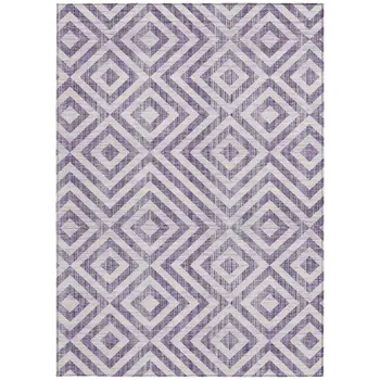 10' X 14' Purple And Ivory Geometric Washable Indoor Outdoor Area Rug