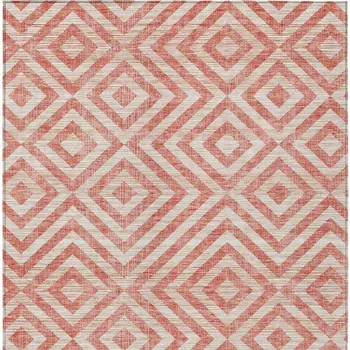 3' X 5' Salmon And Ivory Geometric Washable Indoor Outdoor Area Rug