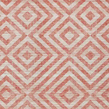 5' X 8' Salmon And Ivory Geometric Washable Indoor Outdoor Area Rug