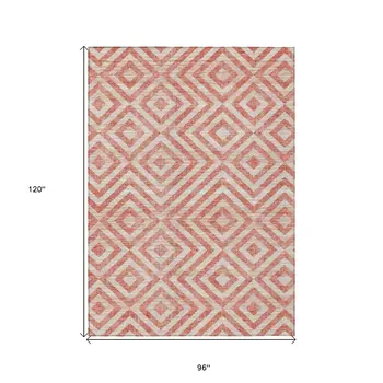 8' X 10' Salmon And Ivory Geometric Washable Indoor Outdoor Area Rug