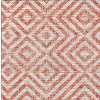 8' X 10' Salmon And Ivory Geometric Washable Indoor Outdoor Area Rug