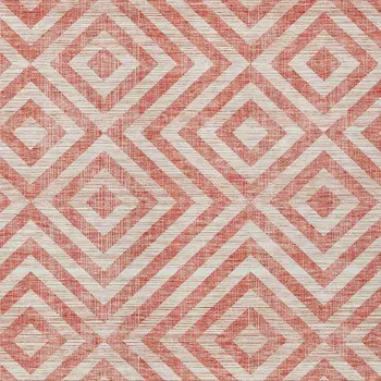 9' X 12' Salmon And Ivory Geometric Washable Indoor Outdoor Area Rug