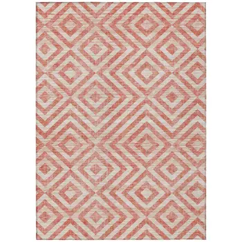 10' X 14' Salmon And Ivory Geometric Washable Indoor Outdoor Area Rug