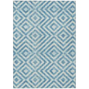 3' X 5' Teal Blue And Ivory Geometric Washable Indoor Outdoor Area Rug