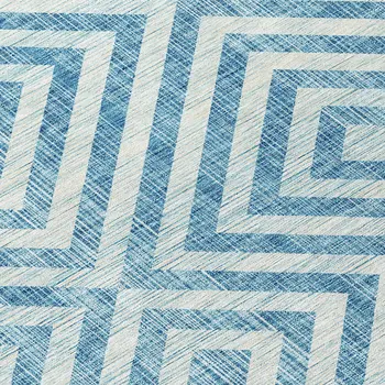 3' X 5' Teal Blue And Ivory Geometric Washable Indoor Outdoor Area Rug