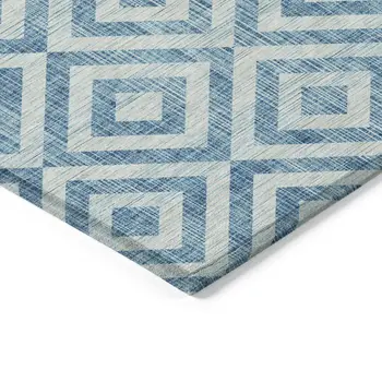 5' X 8' Teal Blue And Ivory Geometric Washable Indoor Outdoor Area Rug