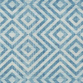 5' X 8' Teal Blue And Ivory Geometric Washable Indoor Outdoor Area Rug