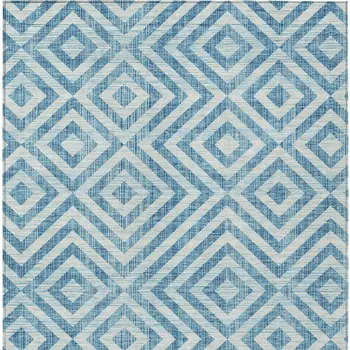 10' X 14' Teal Blue And Ivory Geometric Washable Indoor Outdoor Area Rug