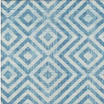 10' X 14' Teal Blue And Ivory Geometric Washable Indoor Outdoor Area Rug
