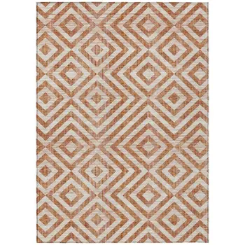 3' X 5' Terra Cotta Copper And Beige Geometric Washable Indoor Outdoor Area Rug