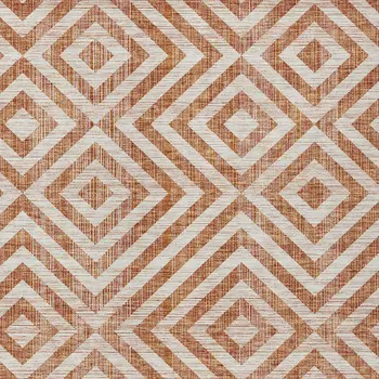 3' X 5' Terra Cotta Copper And Beige Geometric Washable Indoor Outdoor Area Rug