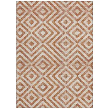 5' X 8' Terra Cotta Copper And Beige Geometric Washable Indoor Outdoor Area Rug