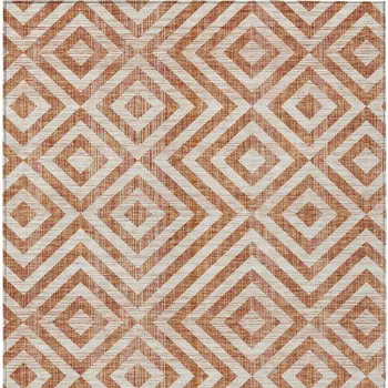 5' X 8' Terra Cotta Copper And Beige Geometric Washable Indoor Outdoor Area Rug