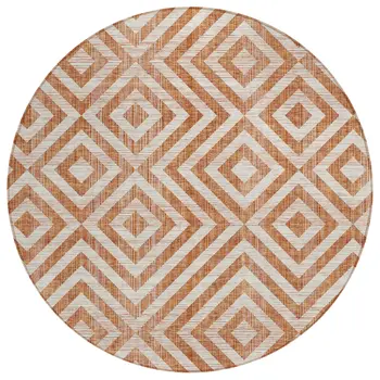 8' Terra Cotta Copper And Beige Round Geometric Washable Indoor Outdoor Area Rug