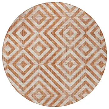 8' Terra Cotta Copper And Beige Round Geometric Washable Indoor Outdoor Area Rug