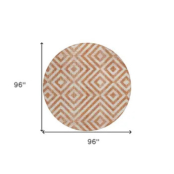 8' Terra Cotta Copper And Beige Round Geometric Washable Indoor Outdoor Area Rug
