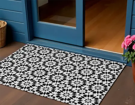 3' X 5' Black Gray And Silver Floral Medallion Washable Indoor Outdoor Area Rug