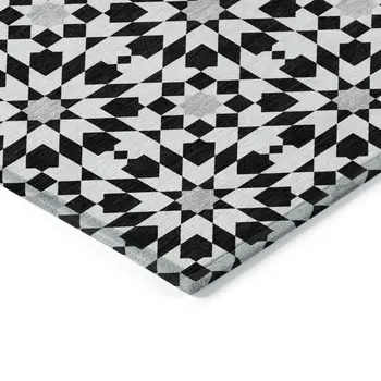 8' X 10' Black Gray And Silver Floral Medallion Washable Indoor Outdoor Area Rug
