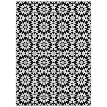 10' X 14' Black Gray And Silver Floral Medallion Washable Indoor Outdoor Area Rug