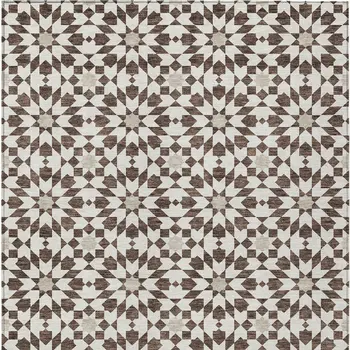5' X 8' Brown Beige And Ivory Floral Medallion Washable Indoor Outdoor Area Rug