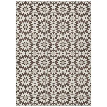 9' X 12' Brown Beige And Ivory Floral Medallion Washable Indoor Outdoor Area Rug