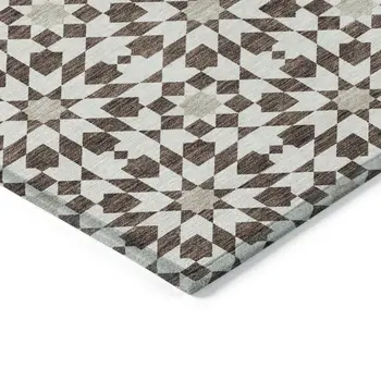 9' X 12' Brown Beige And Ivory Floral Medallion Washable Indoor Outdoor Area Rug