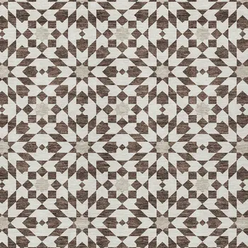 9' X 12' Brown Beige And Ivory Floral Medallion Washable Indoor Outdoor Area Rug