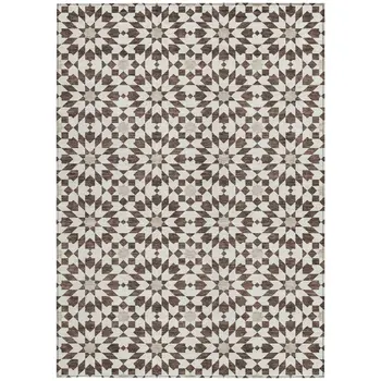 10' X 14' Brown Beige And Ivory Floral Medallion Washable Indoor Outdoor Area Rug