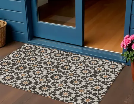 3' X 5' Charcoal Silver And Copper Floral Medallion Washable Indoor Outdoor Area Rug