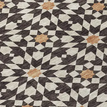 3' X 5' Charcoal Silver And Copper Floral Medallion Washable Indoor Outdoor Area Rug