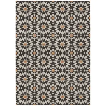 5' X 8' Charcoal Silver And Copper Floral Medallion Washable Indoor Outdoor Area Rug