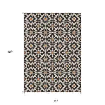 8' X 10' Charcoal Silver And Copper Floral Medallion Washable Indoor Outdoor Area Rug