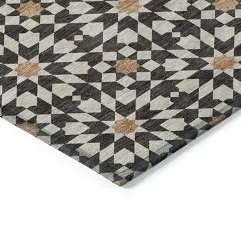 8' X 10' Charcoal Silver And Copper Floral Medallion Washable Indoor Outdoor Area Rug