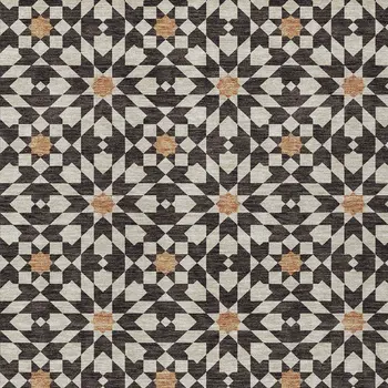 9' X 12' Charcoal Silver And Copper Floral Medallion Washable Indoor Outdoor Area Rug