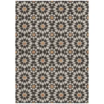 10' X 14' Charcoal Silver And Copper Floral Medallion Washable Indoor Outdoor Area Rug
